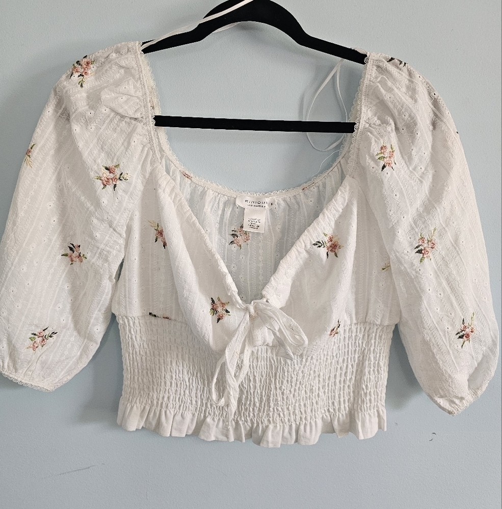 Floral Embroidered White Blouse